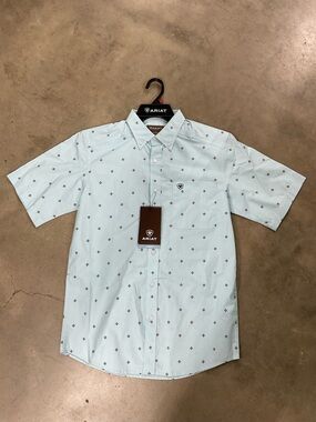 Ariat Pale Blue Short Sleeve Button-Down with Micro Diamond Print